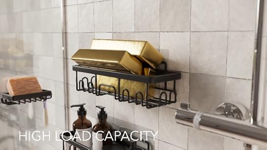 Veken Rustproof & Waterproof Shower Caddy 6-Pack, No Drilling Adhesive Shelves Rack with Soap Holder, Large Capacity Bathroom Organizers and Storage, Wall-Mounted Kitchen & Home Decor