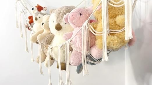 Stuffed Animal Storage Hammock or Net Corner - Large Toy Hammock Net for Stuffed Animals Room Decor - Cute Stuff Animal Organizer Plush Holder - Kids Baby Nursery Essentials Wall Bedroom Home Decor