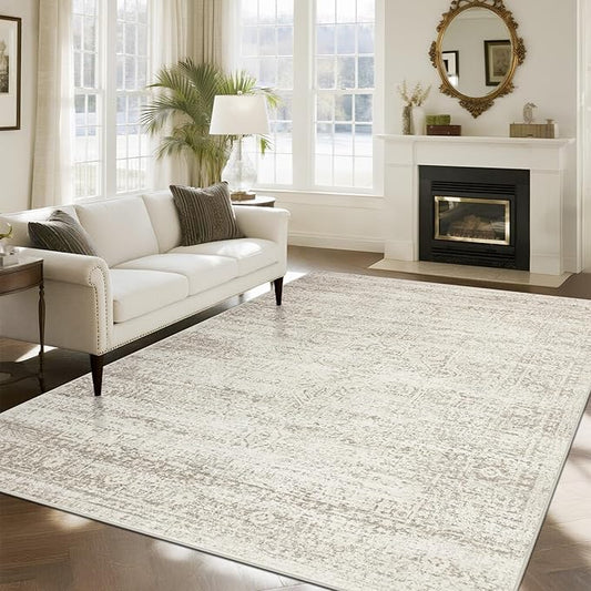 Washable Rugs 8x10 Area Rugs for Living Room,Rugs for Bedroom,Large Carpets,Ultra Soft Faux Wool Retro Dining Room Rug,Non Slip&Non-Shedding Low Pile Vintage Print Rug for Home Office Decor